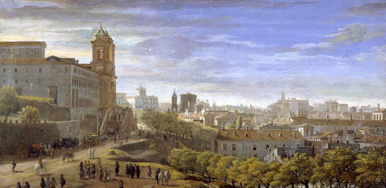 Trinità dei Monti, Řím (tempera na papíře) od Gaspar van Wittel