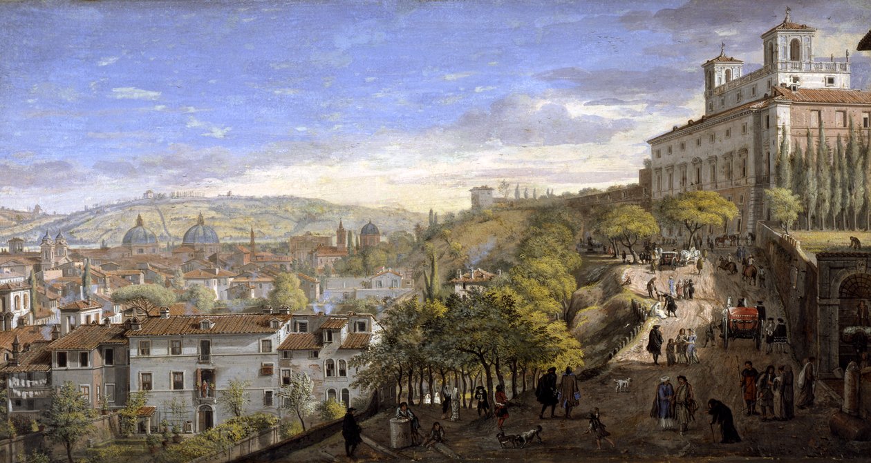 Pohled na Villa Medici, Řím (tempera na papíře) od Gaspar van Wittel