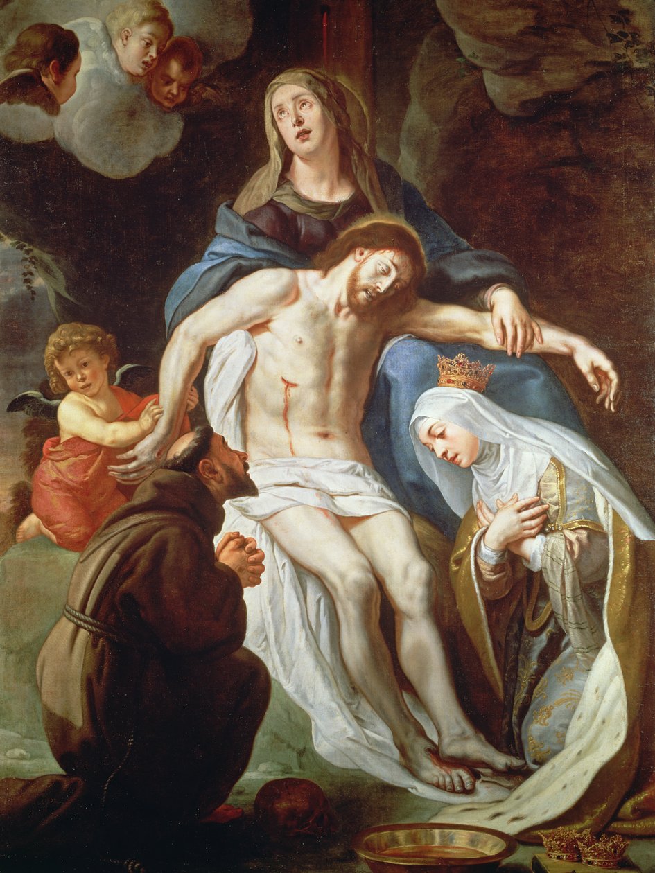 Pieta se sv. Františkem z Assisi (asi 1181-1226) a sv. Alžbětou Uherskou (1207-31) od Gaspar De Crayer