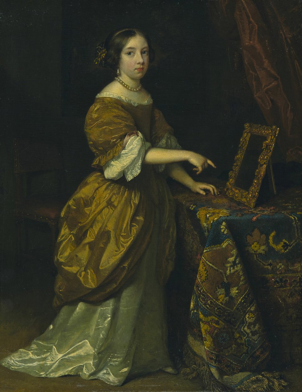 Dívka stojící před zrcadlem, 1668. od Gaspar Netscher