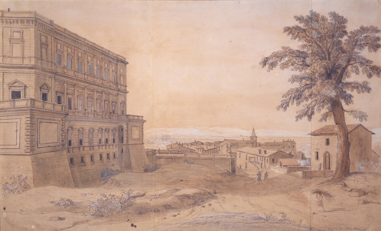 Palazzo Farnese v Caprarola (inkoust a mytí na papíře) od Gaspar van Wittel