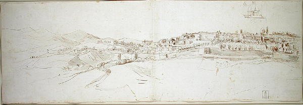 Pohled na Urbino z Colle di San Donato (křída na papíře) od Gaspar van Wittel