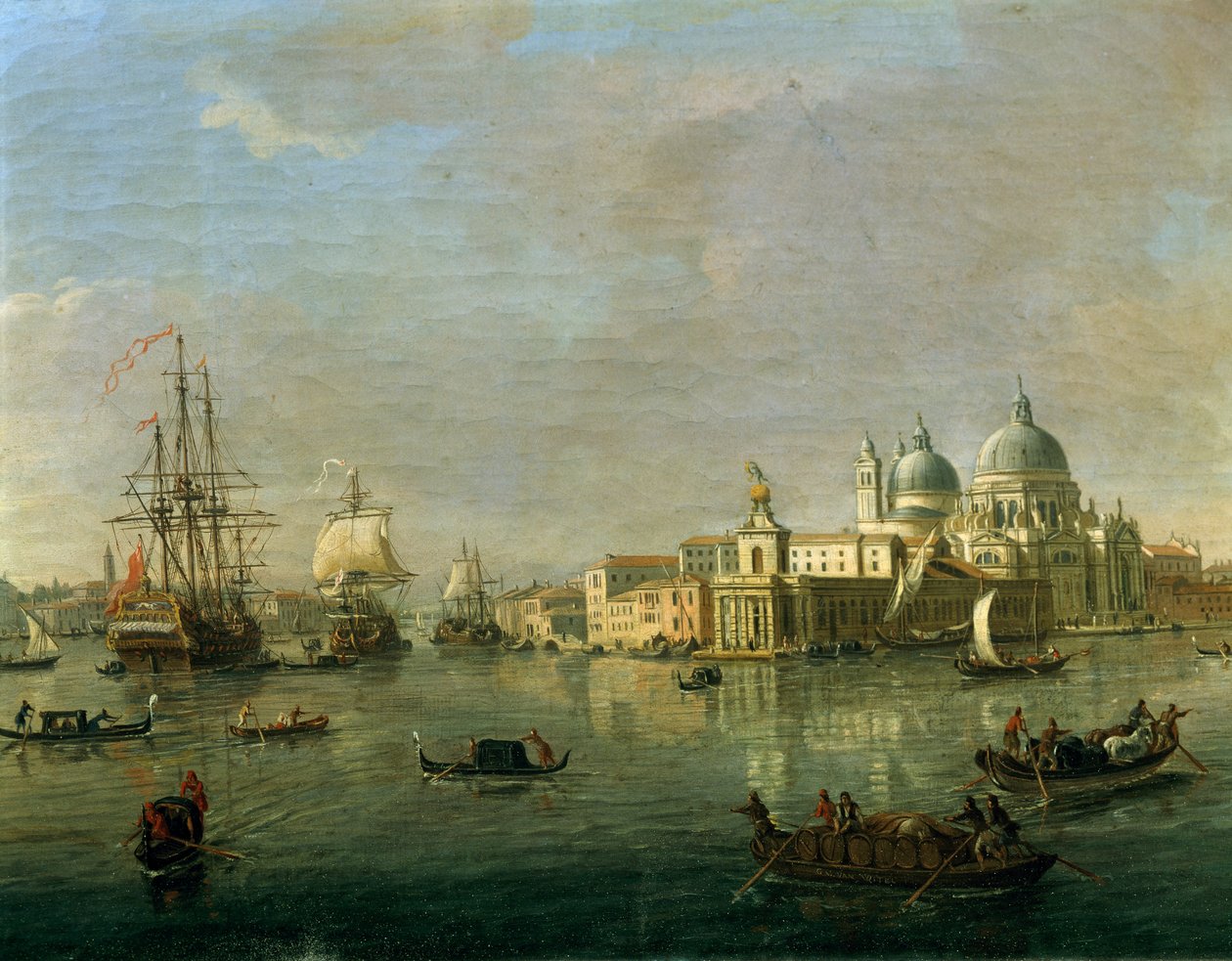 Pohled na Benátky s Giudecca a celnicí, od Gaspara van Wittela (1652 nebo 1653-1736), olej na plátně, 27x42 cm, detail od Gaspar van Wittel