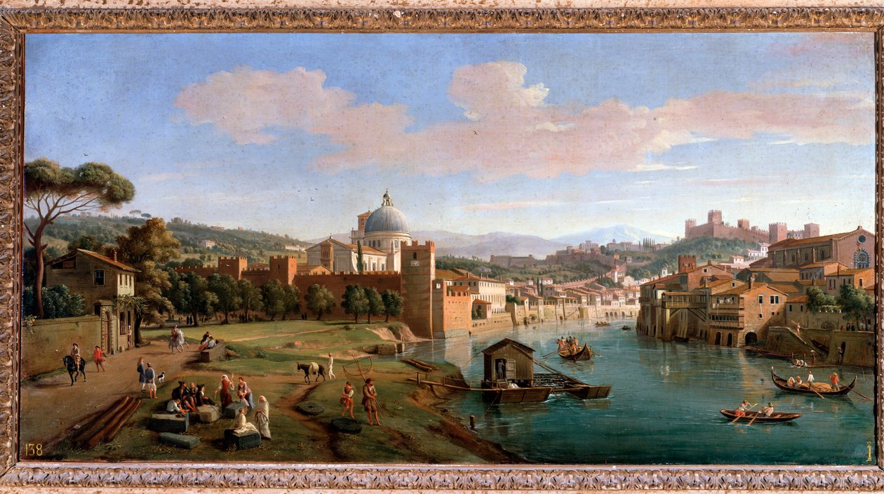 Pohled na Veronu a břehy řeky Adige - Malba, konec 17.-18. století od Gaspar van Wittel