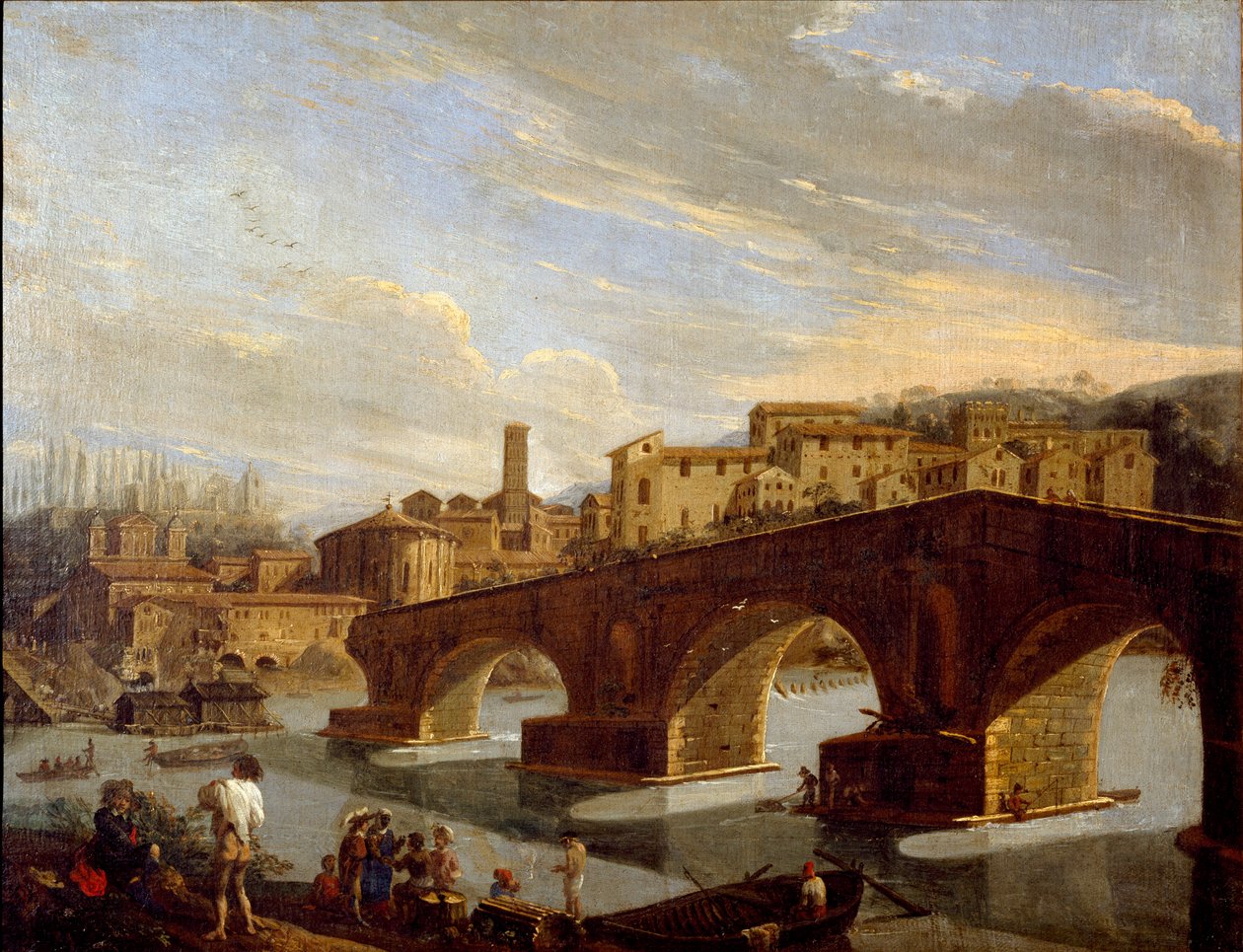Pohled na Tiberu na úrovni mostu v Římě Obraz Gaspare Vanvitelli (Gaspar van Wittel, Caspar Van Vitelli) (1653-1736) Rozměr 39,5x51 cm Milán, Galleria d