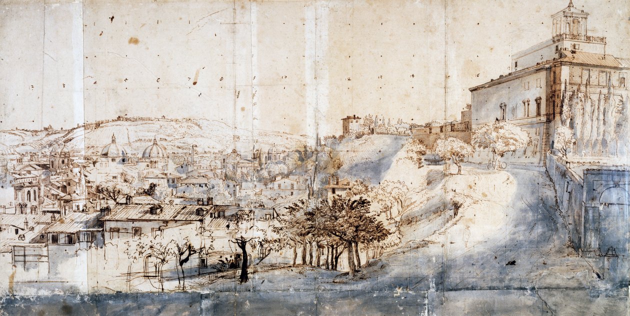 Villa Medici v Římě (tužka a akvarel na papíře) od Gaspar van Wittel