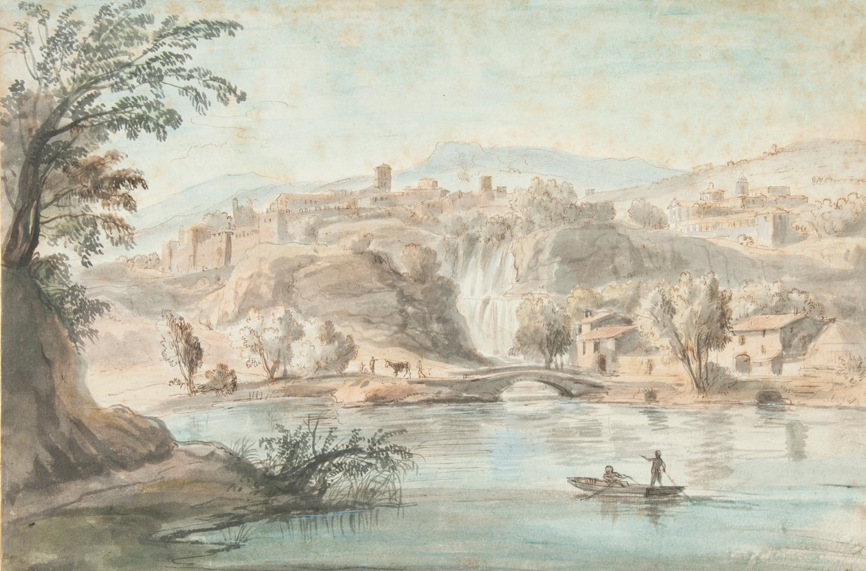 Krajina v Tivoli, 1701-10 (pero, hnědý inkoust a barevné lavíry na papíře) od Gaspar van Wittel