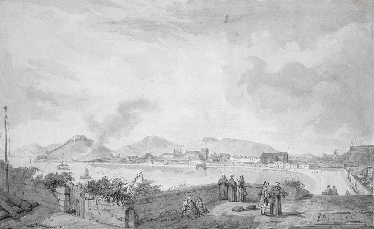 Pohled na Macao, 1787 (wc a inkoust na papíře) od Gaspard Duche de Vancy