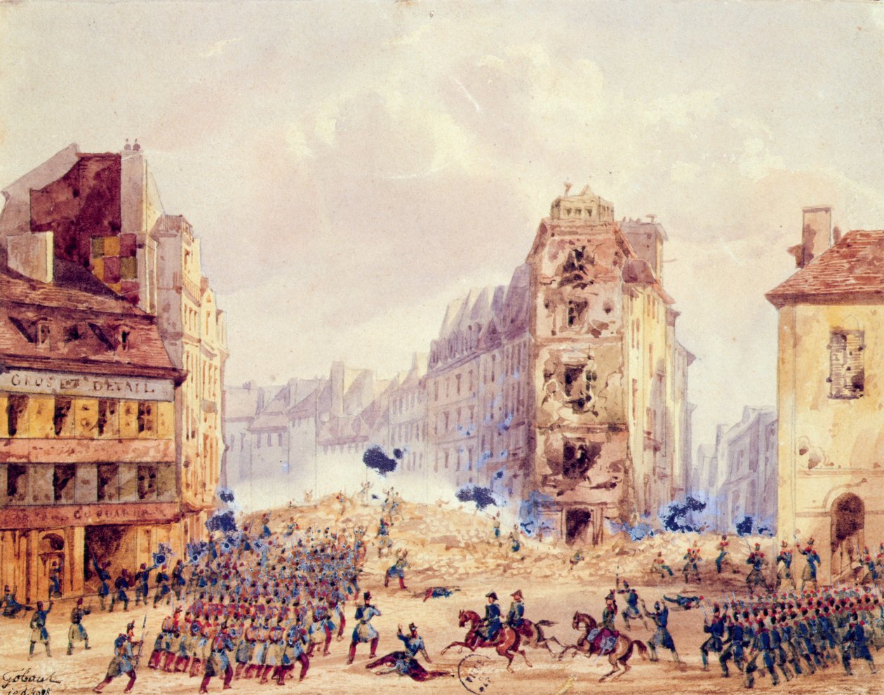 Barikáda ve Faubourg Saint-Antoine a smrt generála Negriera, 25. června 1848 od Gaspard Gobaut