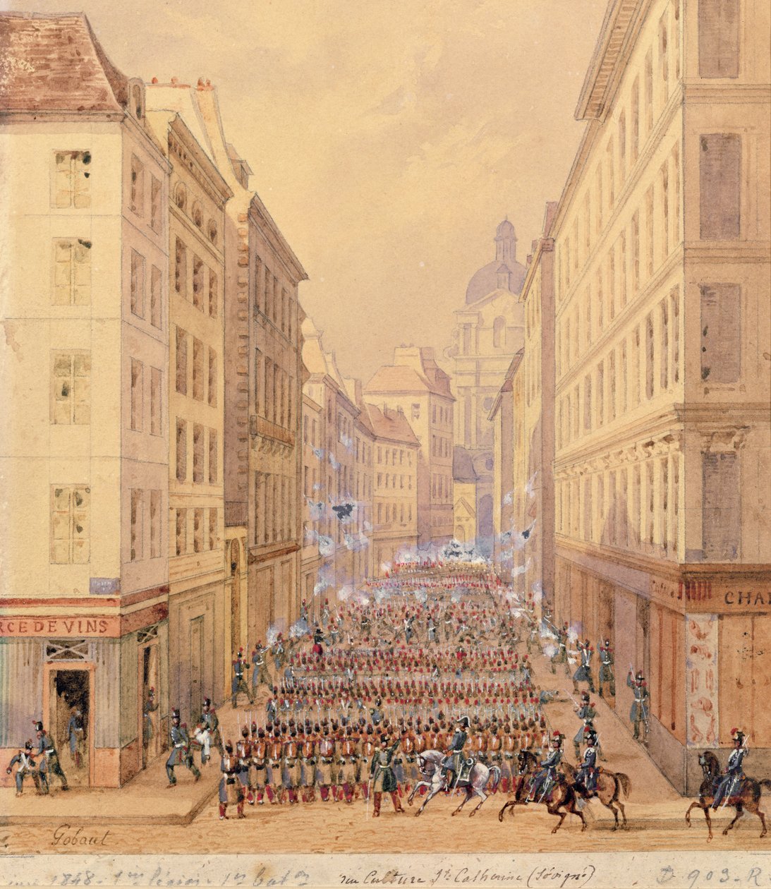 Pochod prvního praporu, Rue Culture Sainte-Catherine, 1. února 1848 od Gaspard Gobaut