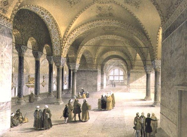 Hagia Sophia, deska 13: střed galerie, vyryl Louis Haghe (1806-85) publikoval 1852 (litho) od Gaspard (after) Fossati