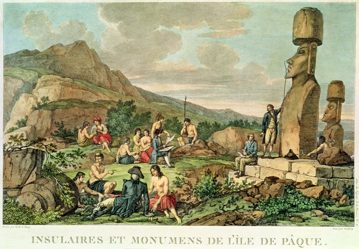 Islanders and Monuments of Easter Island, deska 11 z Atlas de Voyage de La Perouse, 1785-88 (rytina) od Gaspard Duche de Vancy