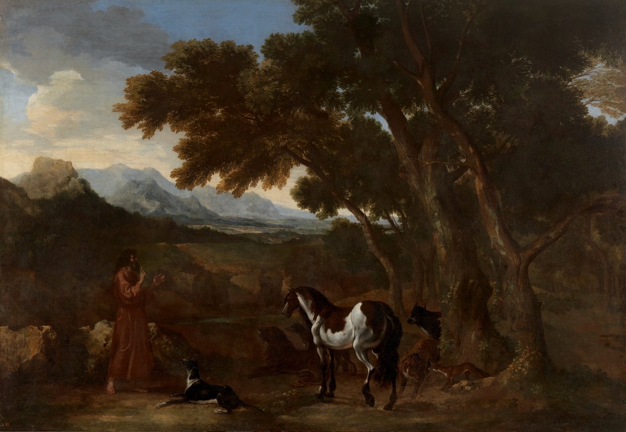 Dughet - Krajina s poustevníkem, který káže zvířatům, 1637 - 1638 od Gaspard Dughet