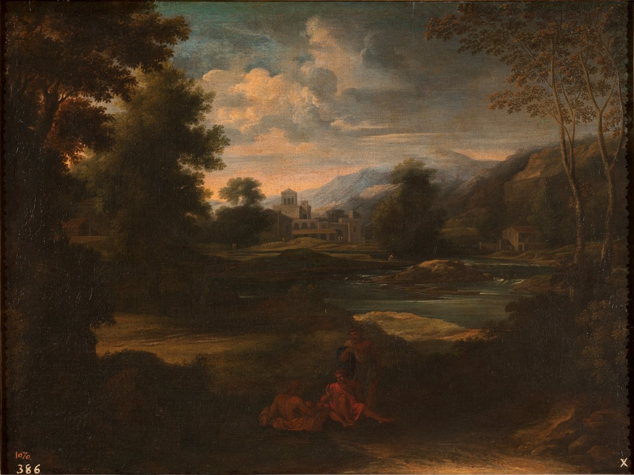 Dughet - Krajina se třemi postavami, 1648 - 1650 od Gaspard Dughet