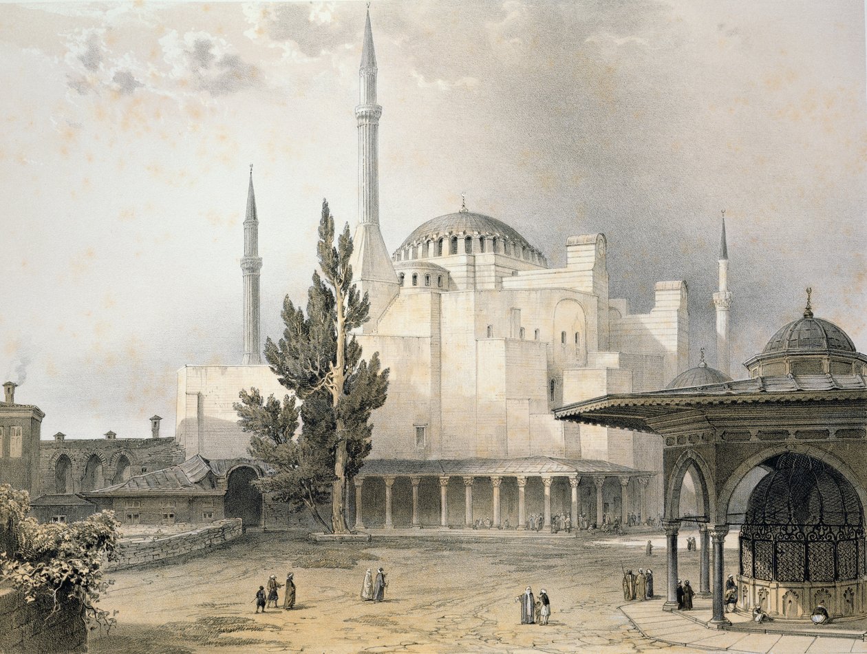 Nádvoří Hagia Sofia (deska 15), rytina Louise Hagheho (1806-85), vydáno 1852 od Gaspard Fossati