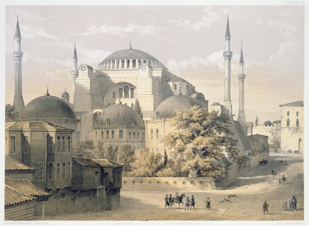 Hagia Sophia, deska 19: vnější pohled na mešitu, vyrytý Louis Haghe (1806-85) publikoval 1852 od Gaspard Fossati