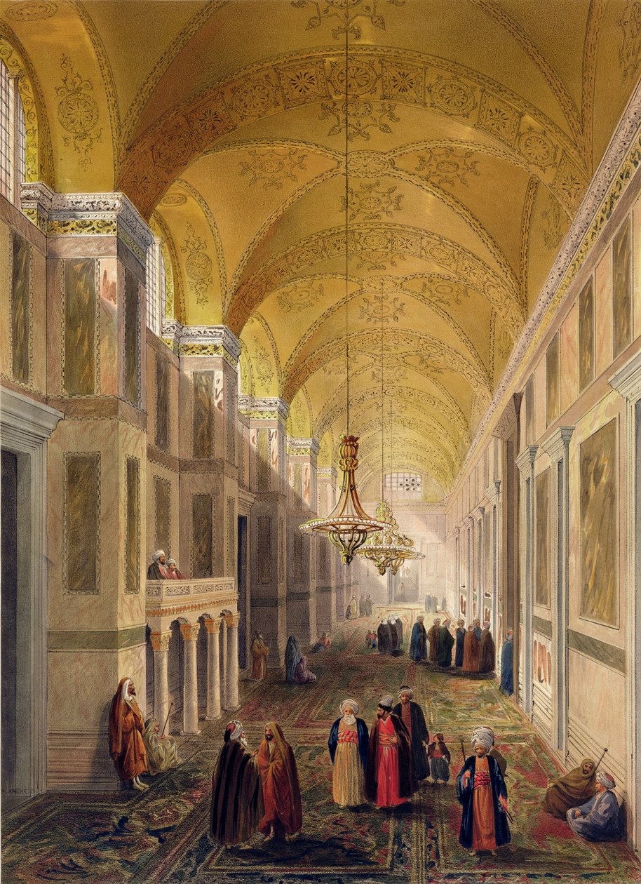 Haghia Sophia, deska 2: narthex, vyrytý Louis Haghe (1806-85), publikováno 1852 od Gaspard Fossati