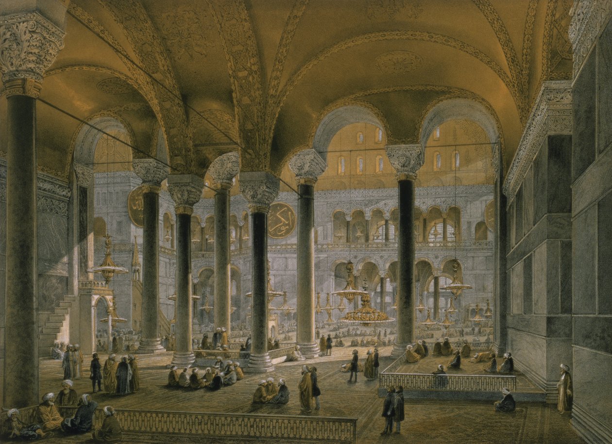 Hagia Sophia, deska 6: severní loď, vyryl Louis Haghe (1806-85), publikováno 1852 od Gaspard Fossati