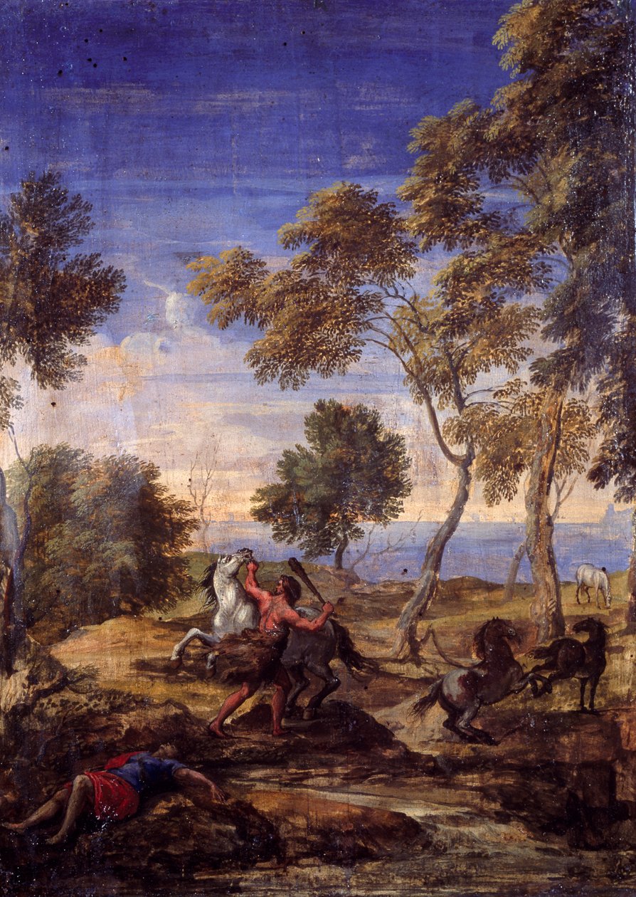 Venkovská bitva kentaurů (olej na plátně) od Gaspard Poussin (school of) Dughet