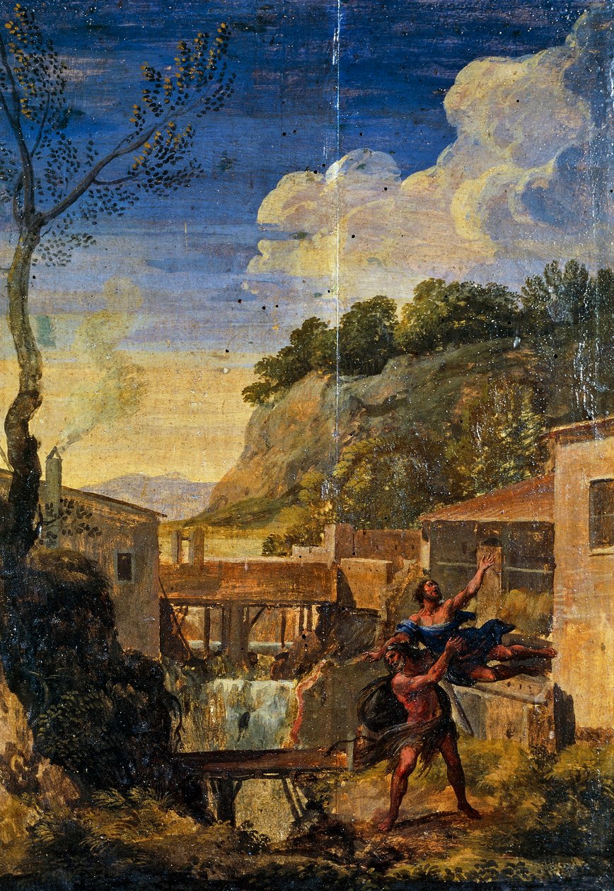 Venkov s Herkulem a Antaeem (olej na plátně) od Gaspard Poussin (school of) Dughet