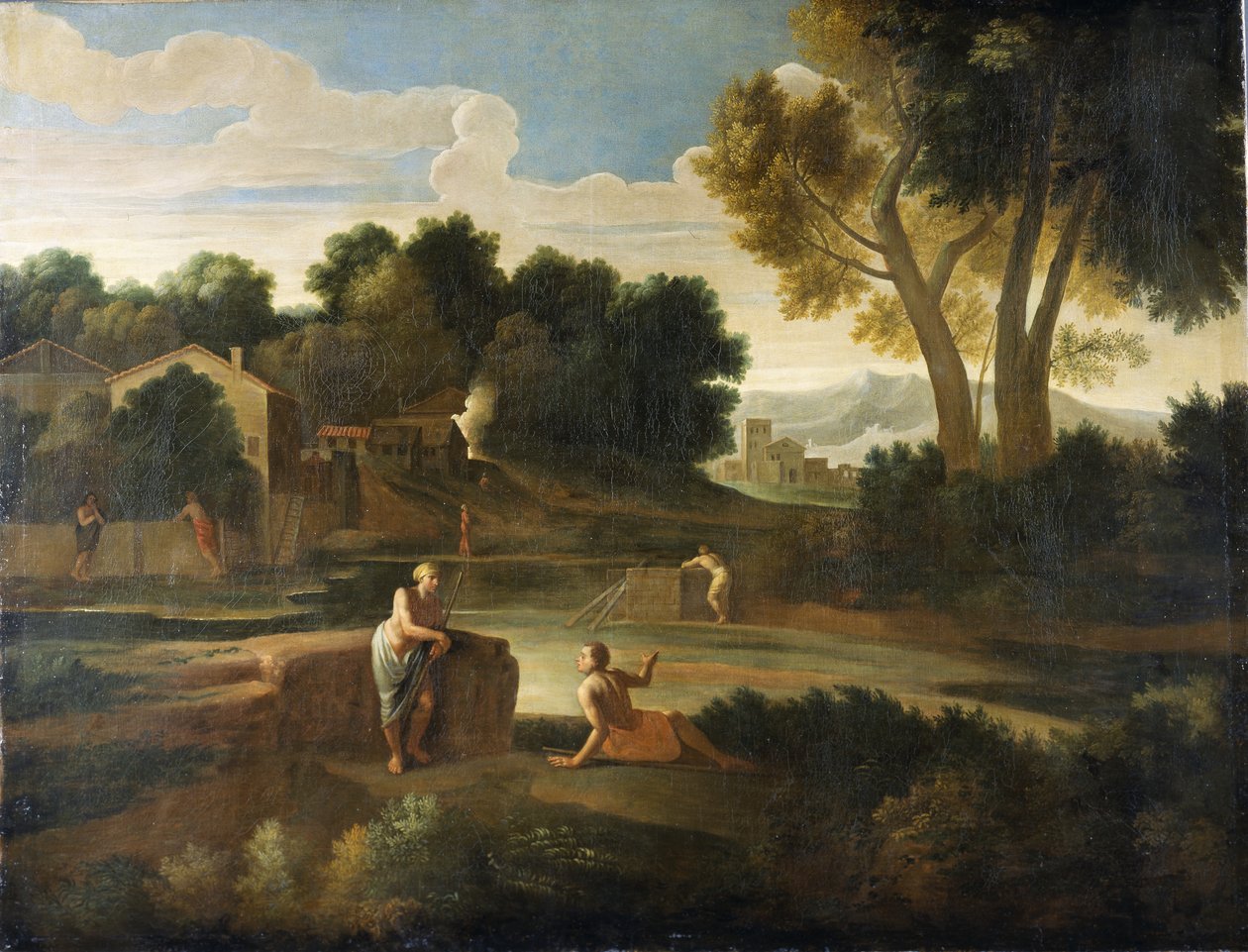 Klasická krajina s postavami (olej na plátně) od Gaspard Poussin Dughet