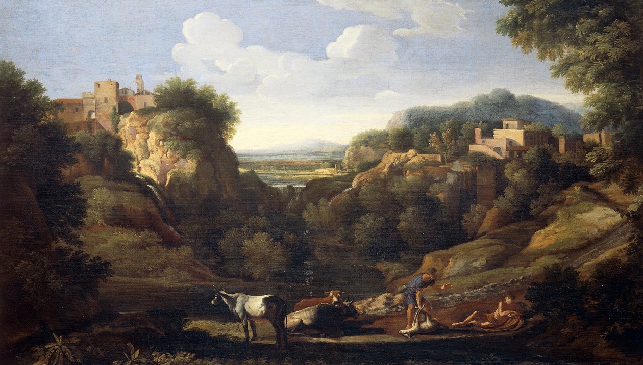 Italská krajina zobrazující loveckou scénu, Gaspard Dughet (1615-1675) od Gaspard Poussin Dughet