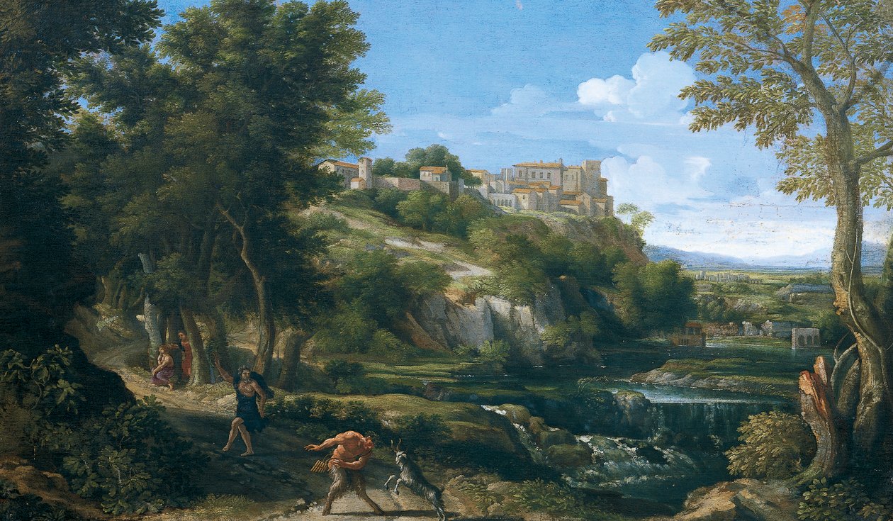 Krajina zobrazující tančícího fauna a nymfu 1667–1668, Gaspard Dughet (1615–1675) od Gaspard Poussin Dughet
