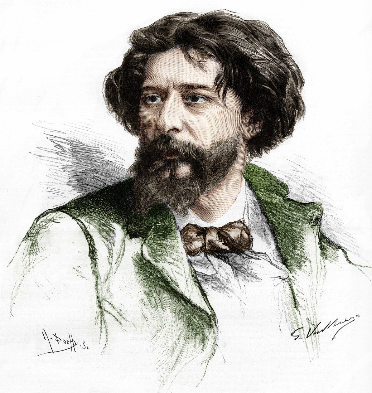 Portrét Alphonse Daudeta (1840-1897), francouzského spisovatele. Rytina A. Pochy podle Gastona Vuilliera, sd. koncem 19. století. od Gaston (after) Vuillier