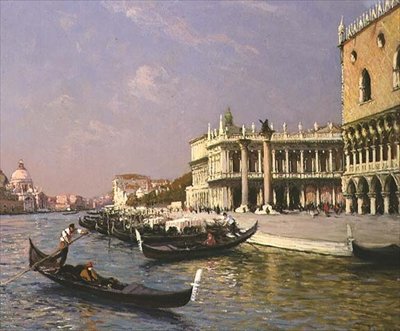 Benátky: Dóžecí palác, knihovna Marciana a Santa Maria della Salute v dálce od Gaston Hippolyte Boucart
