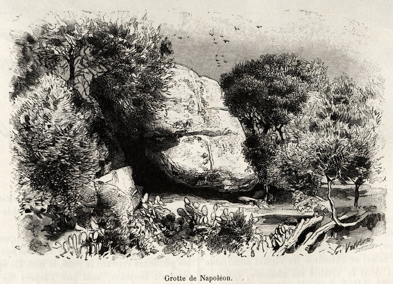 Jeskyně Napoleon nebo Napoleon Bonaparte (1769-1821) se jako dítě rád uchýlil ke studiu a meditaci. Rytina a příběh „La Corse““ od Gastona Vuilliera (1845-1915), v roce 1890, v Le tour du monde, nouveau journal des voyages, pod vedením od Gaston Vuillier