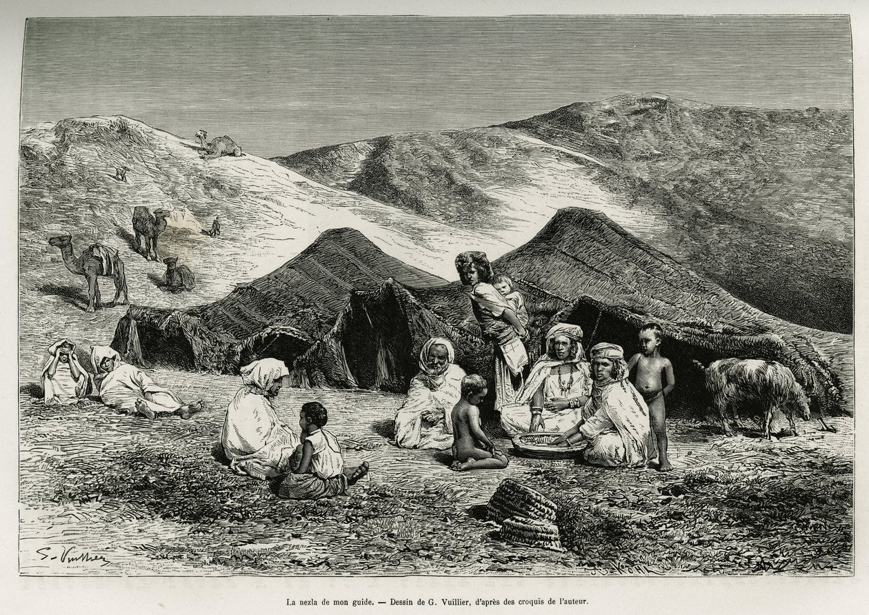 Nezla (příbuzný) mého průvodce. Rytina G.Vuilliera pro ilustraci Alžírské Sahary, V.Largeau, v letech 1874-1878, publikovaná v Tour du monde, pod vedením Edouarda Chartona (1807-1890) od Gaston Vuillier