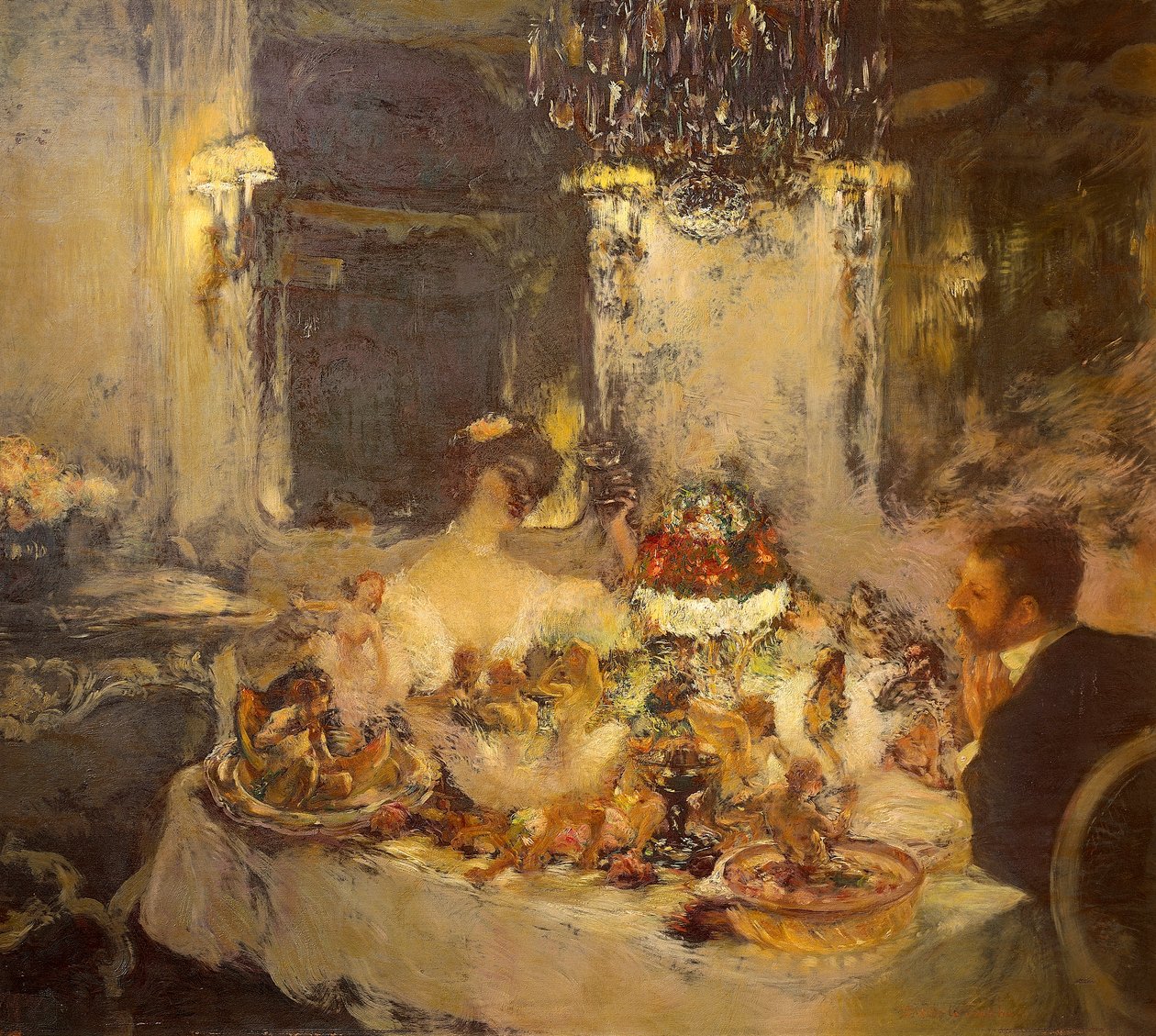 Champagne, od Gastona La Touche (1851-1913), olej na plátně od Gaston de la Touche