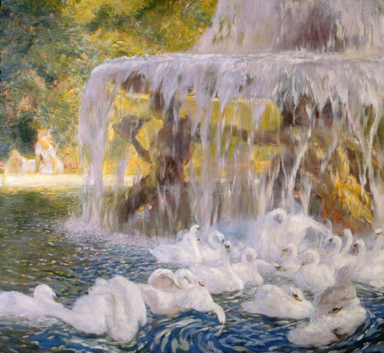 Labutě při hře (olej na plátně) od Gaston de la Touche
