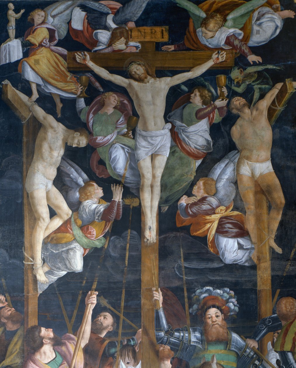 Ukřižování, detail z fresky Gaudenzio Ferrari (1475-1546), kostel San Cristoforo, Vercelli, Piemont, Itálie od Gaudenzio Ferrari