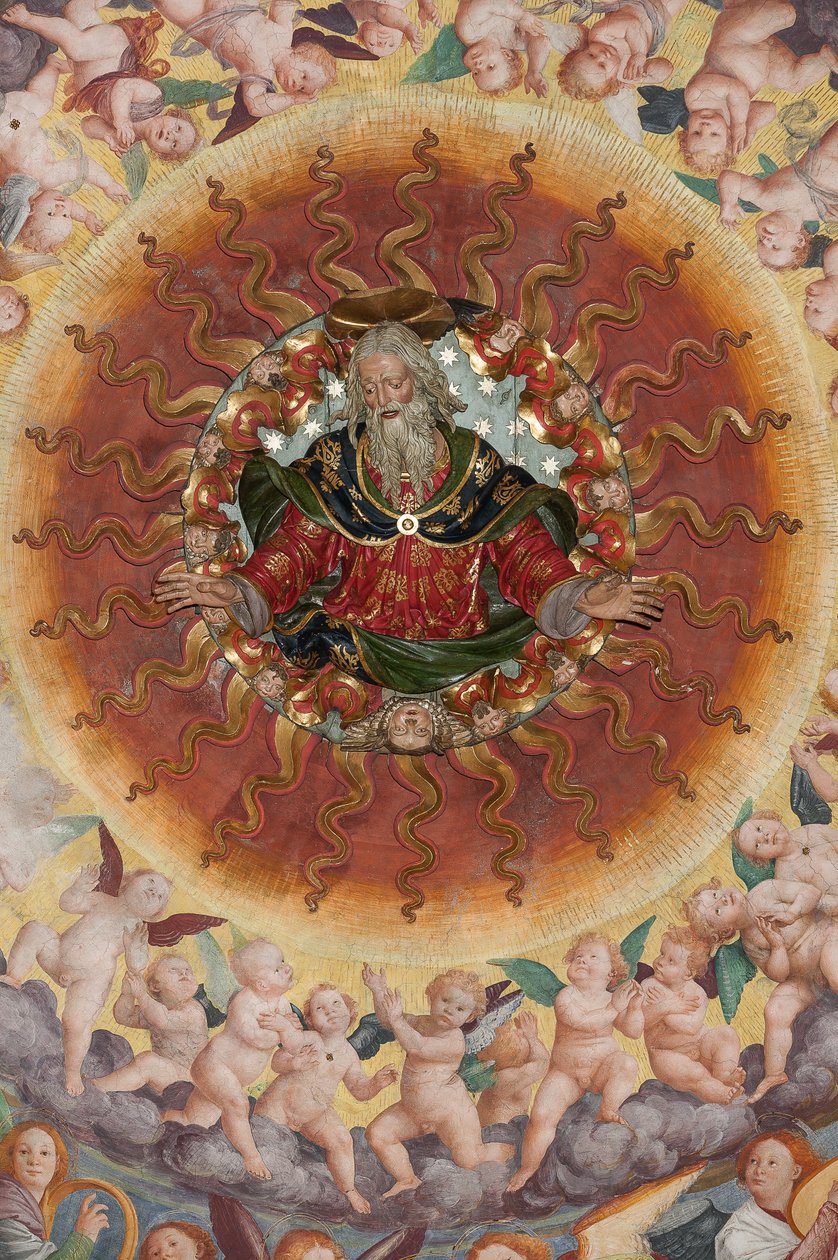 Detail Nanebevzetí Panny Marie, známého jako „Hudební sbor andělů“, Dóm transeptu, z roku 1534 (freska) od Gaudenzio Ferrari