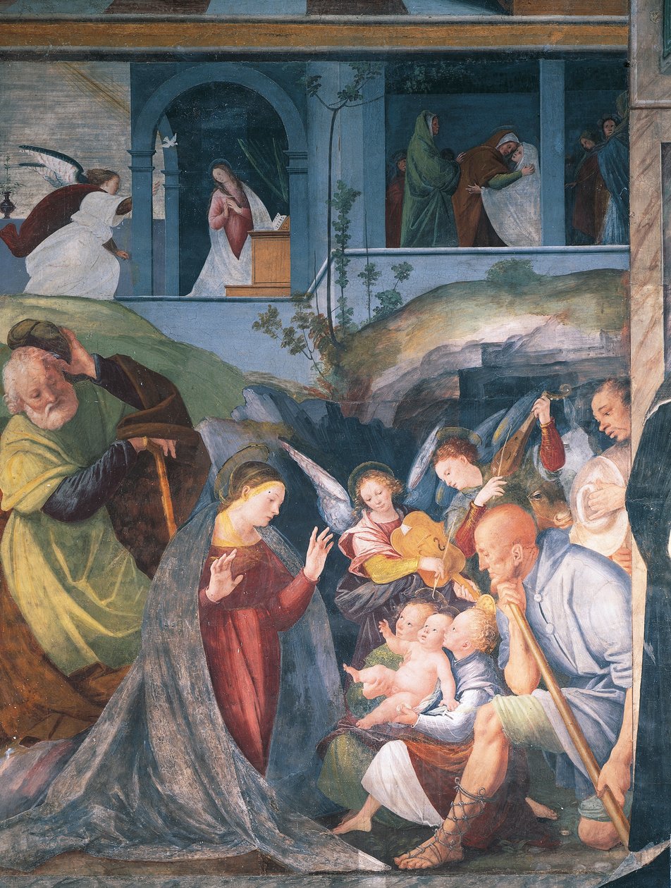 Narození Páně, freska od Gaudenzio Ferrari (1475-1546), kostel sv. Kryštofa, Vercelli, Itálie od Gaudenzio Ferrari