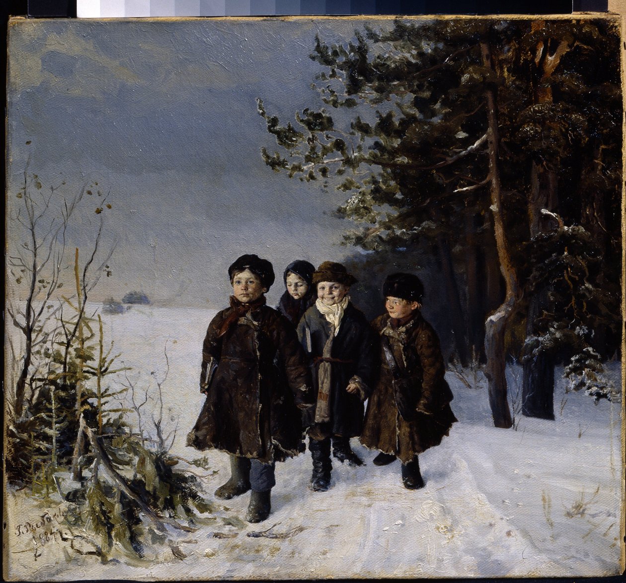 Zpátky ze školy - Obraz Gavriila Fjodoroviče Rybakova (1859-?), olej na plátně od Gavriil Fyodorovich Rybakov