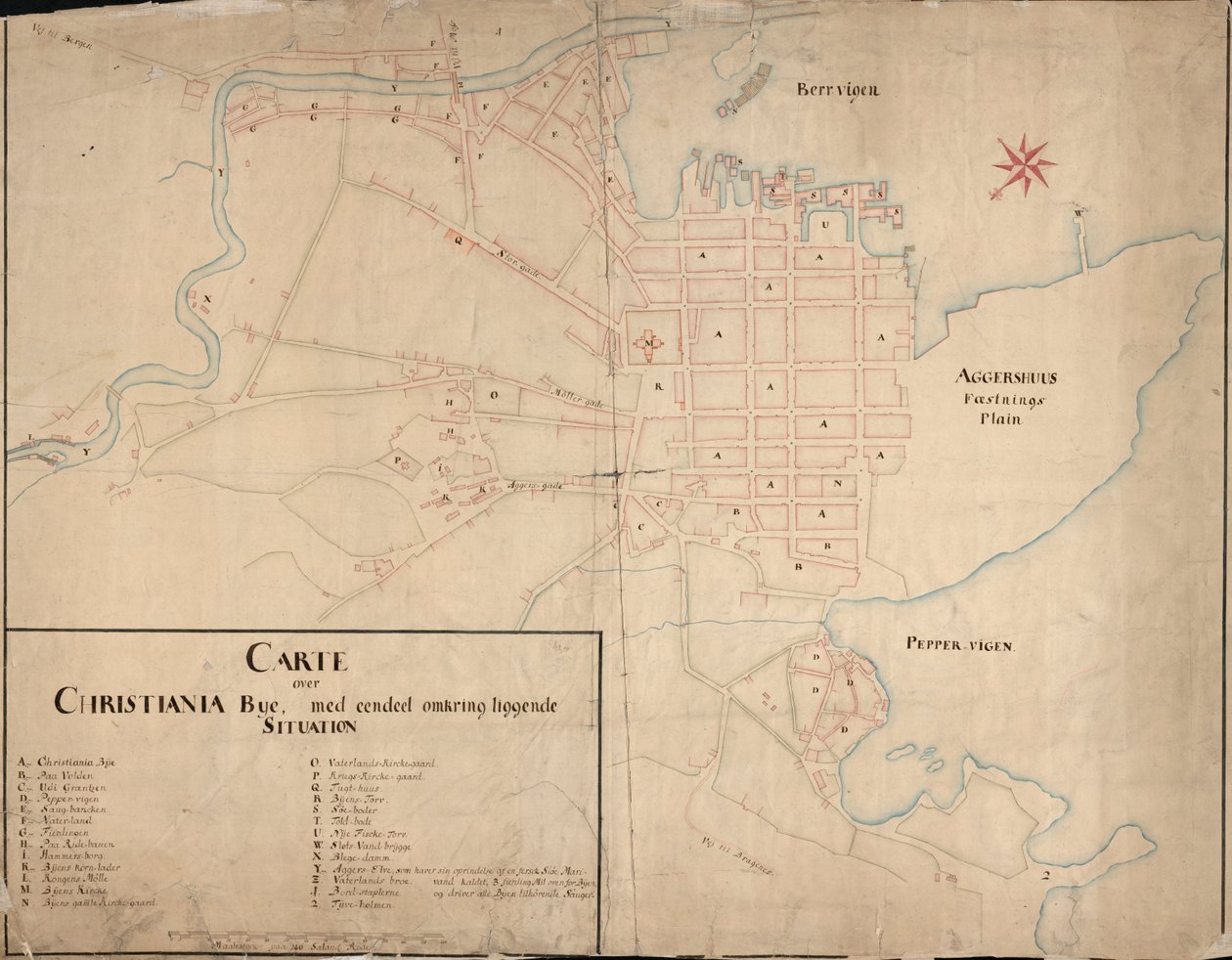 Norský bokmål: Mapa z mapové sbírky Národní knihovny. Mapa byla zveřejněna v Håndtegnet (1649) a ukazuje Christiania od Geelkerck