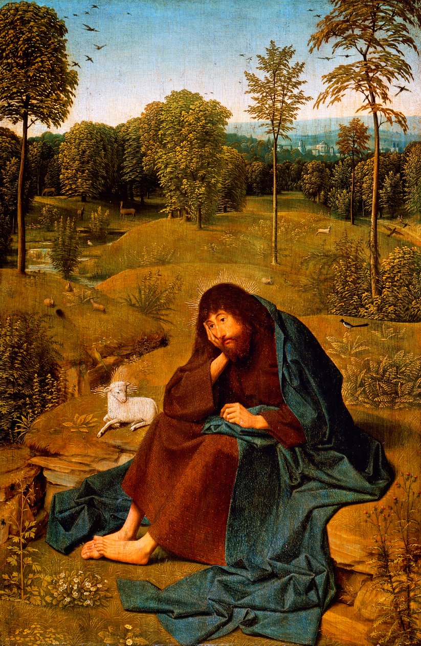 John Baptist in Wilderness, obraz Geertgen tot Sint Jans Panel (cca 1460-cca 1490), panel, 42x28 cm, Nizozemsko od Geertgen Tot sint Jans