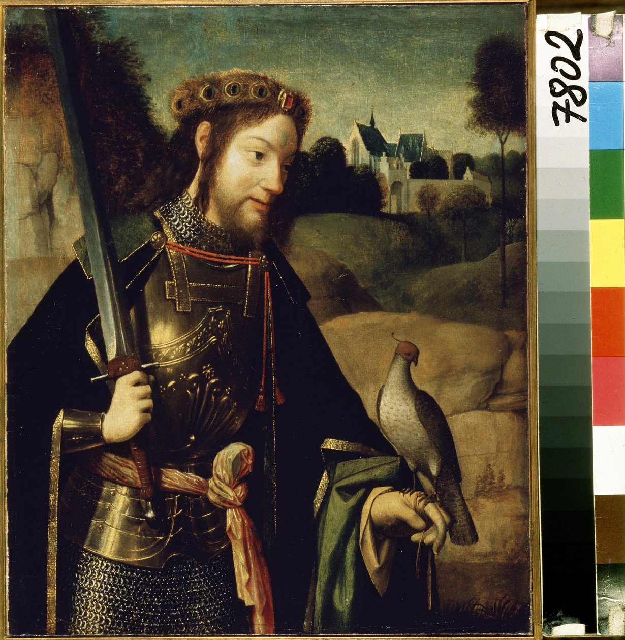 ""Reprezentace svatého Bava z Gentu"" (Svaté Bavo) obraz od Geertgena tot Sint Jans (nebo Gerard de Saint-Jean (Svatý Jean), Gerrit van Haarlem) (kolem 1465-kolem 1495) Konec 15. století Slunce. 36,5 x 30 cm Muzeum Ermitáž, Petrohrad od Geertgen Tot sint Jans