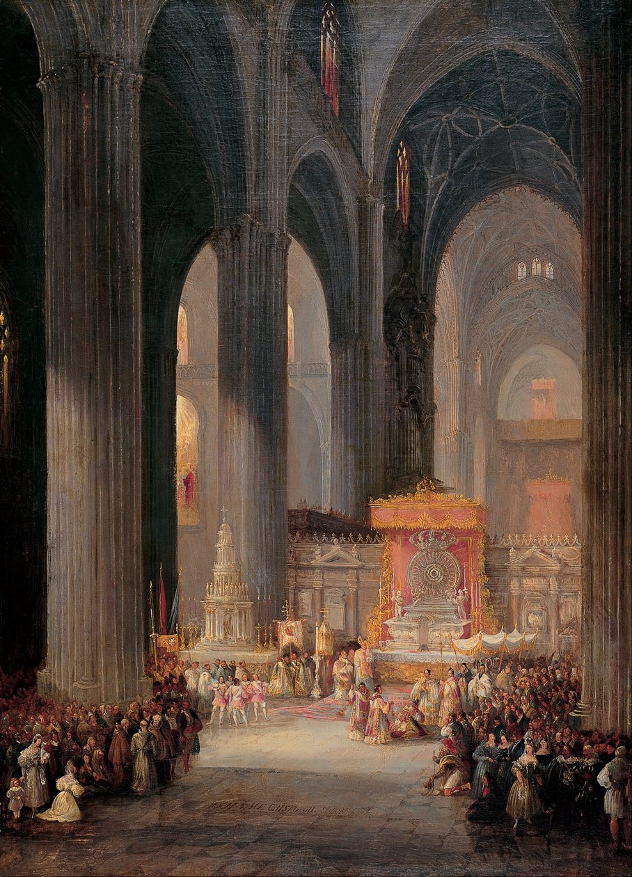 Průvod Corpus Christi uvnitř Sevillské katedrály od Genaro Pérez Villaamil