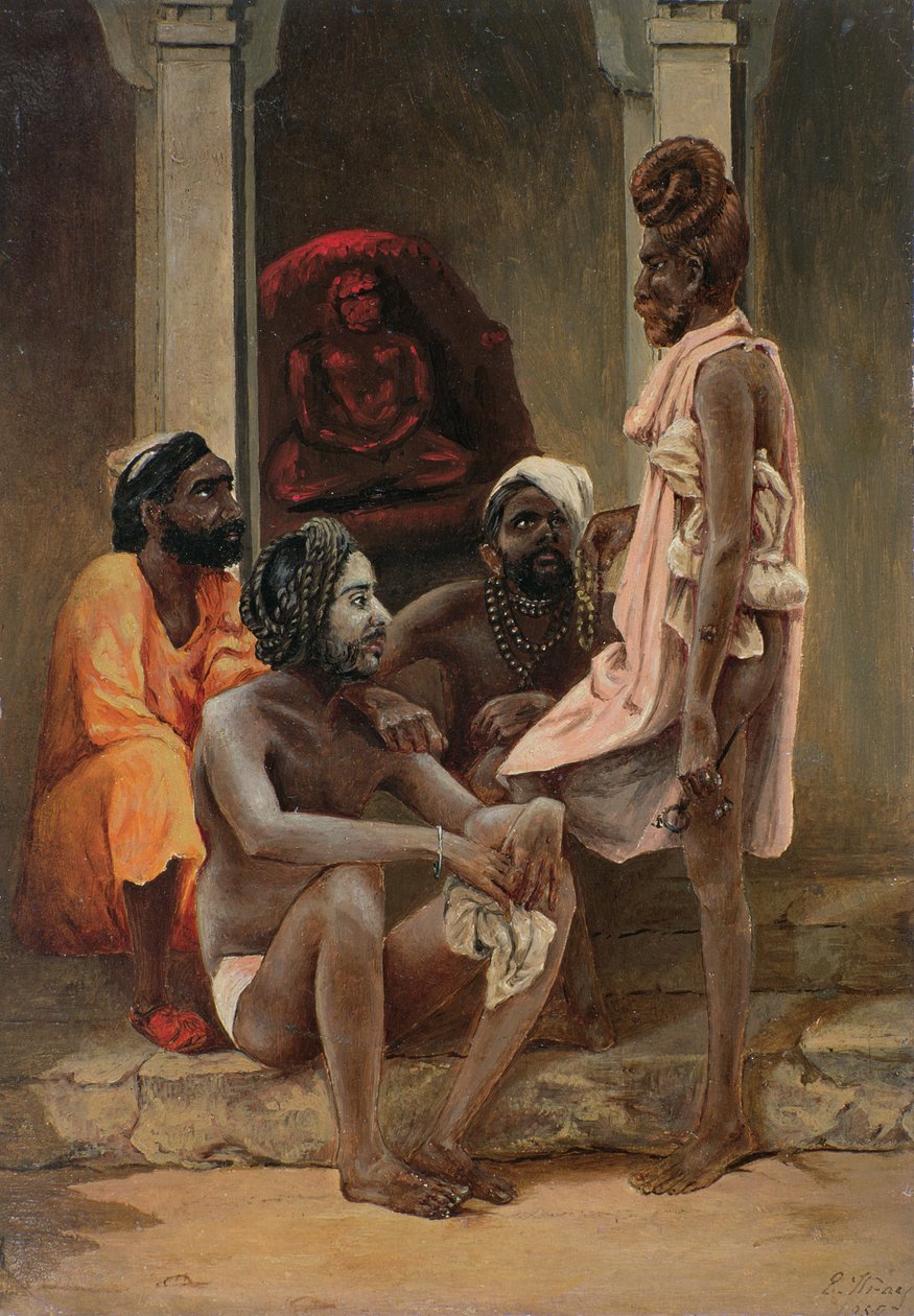 Gosiens nebo Fakirs v Ahmedabad, 1858 (olej na papíře) od General E.W. Wray