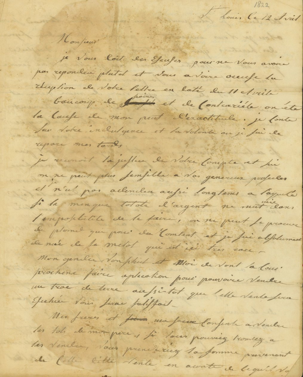 Dopis Rosalie Saugrainové P. R. Bureauovi od Genevieve Rosalie Michau Saugrain
