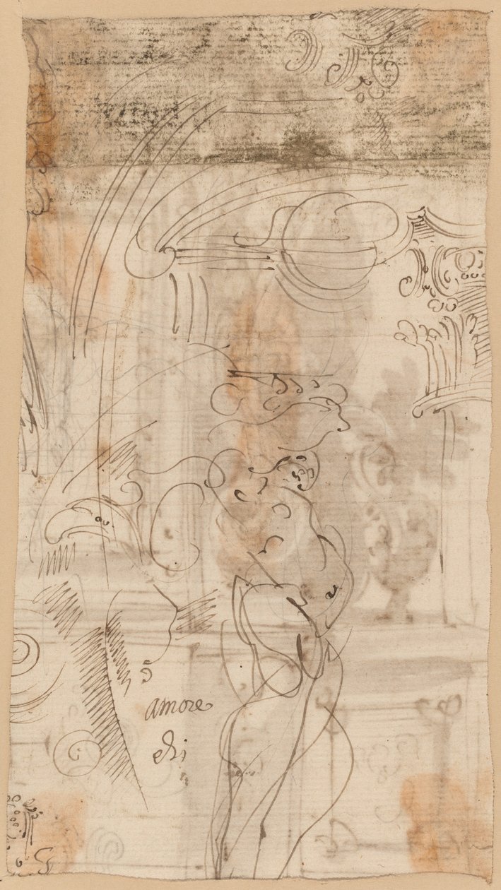 Architektonická studie s Atlantidou od Genoese 17th Century