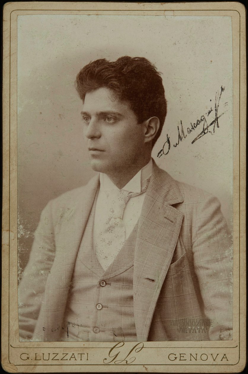 Portrét skladatele Pietra Mascagniho 1863-1945, c. 1890. od Genova . Photo studio Luzzati