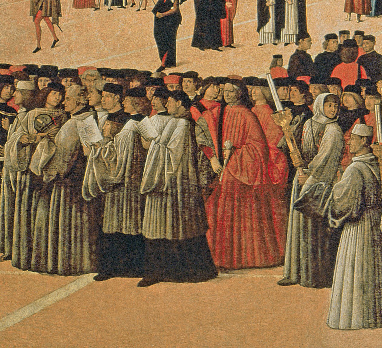 Procesí na náměstí sv. Marka, detail zpěváků, 1496 detail olej na plátně z 59423 od Gentile Bellini