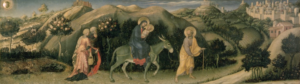 Oltář Klanění tří králů, centrální predella Útěk do Egypta, 1423 (tempera na panelu) od Gentile da Fabriano