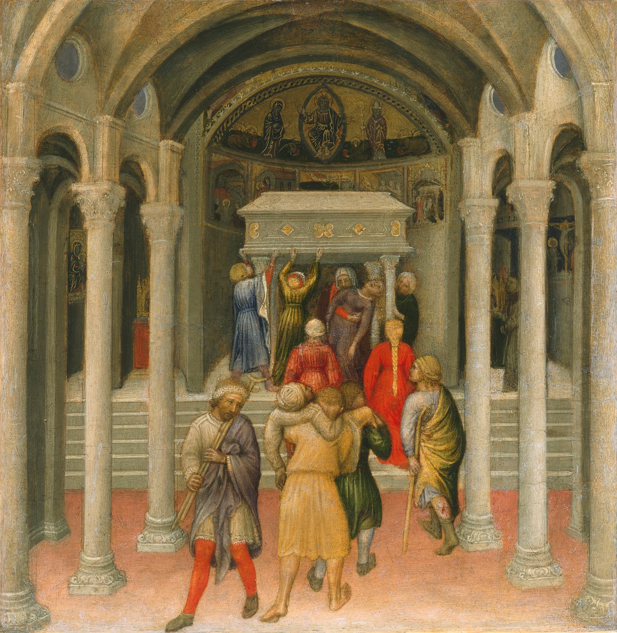 Zmrzačení a nemocní vyléčení u hrobu svatého Mikuláše, 1425 (tempera na panelu) od Gentile da Fabriano
