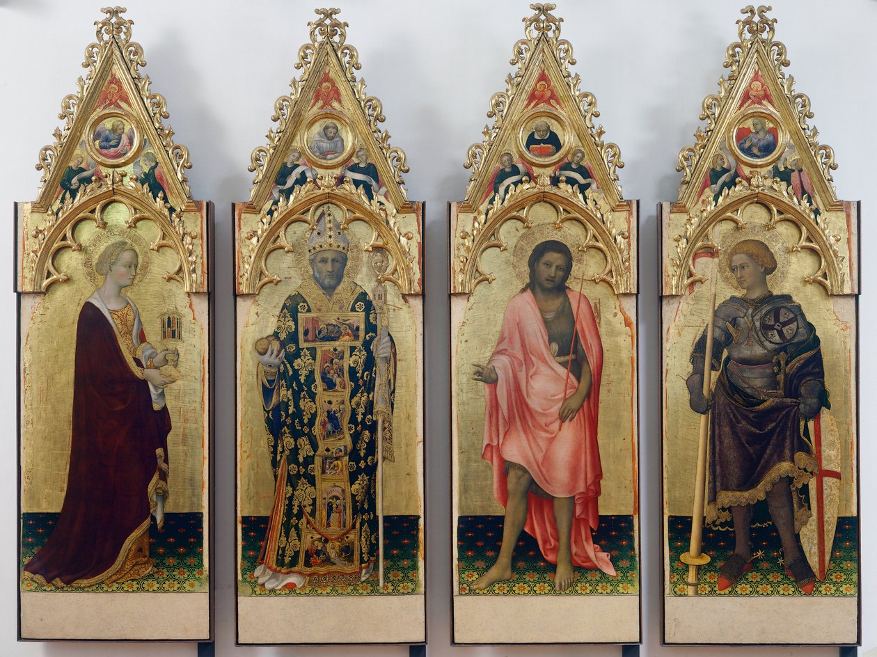 Čtyři světci z Quaratesi Polyptych, svatá Máří Magdalena, svatý Mikuláš z Bari, svatý Jan Křtitel a svatý Jiří od Gentile da Fabriano