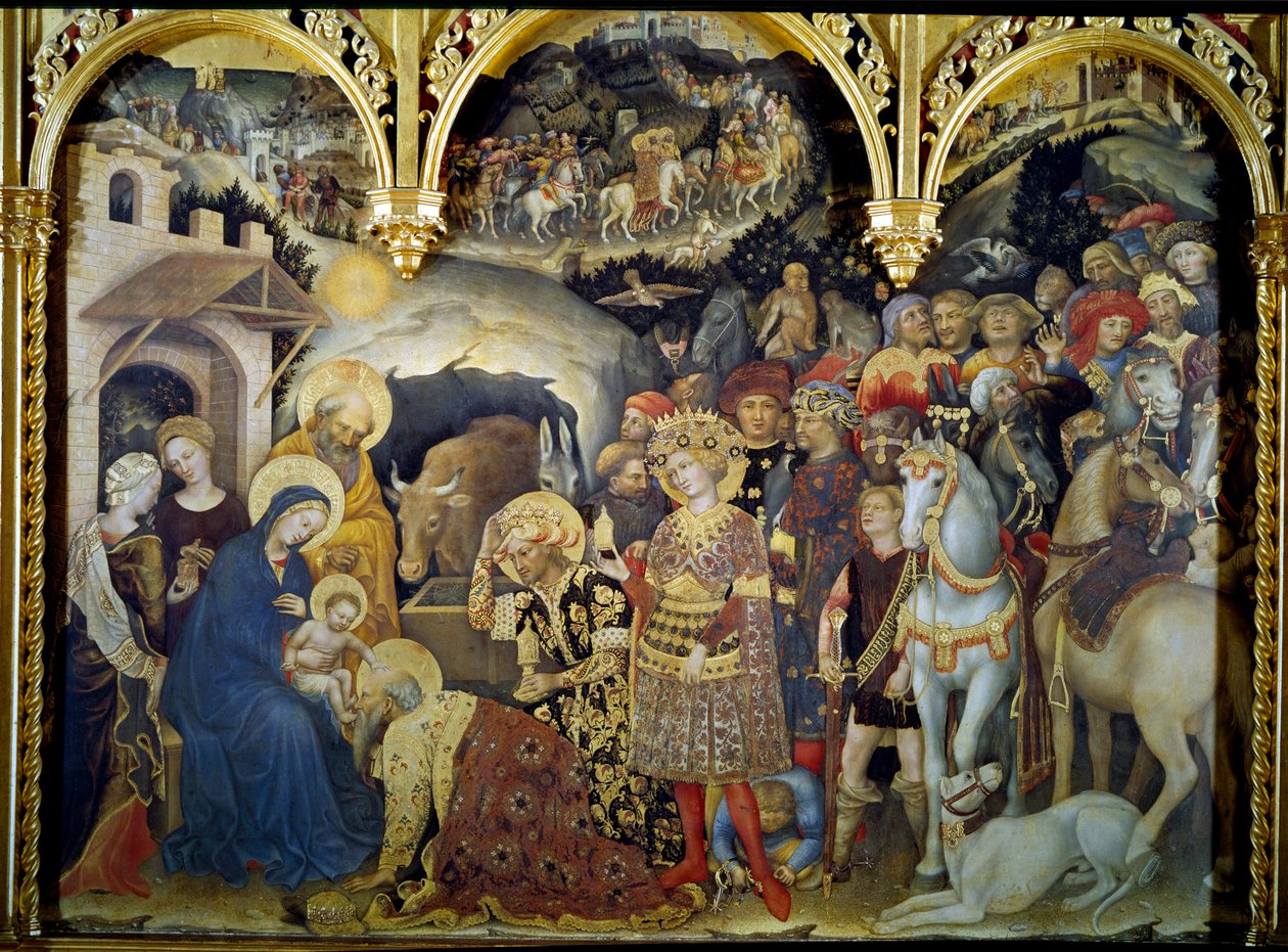 Klanění tří králů Detrempe na dřevě od pohana da Fabriana (1370-1427) 1423. Ne. 3x2,8 m Florencie, galerie Uffizi. od Gentile da Fabriano
